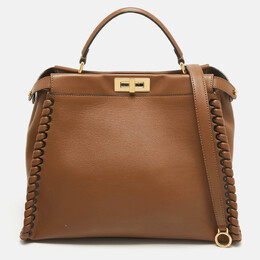 Fendi Brown Leather Large Whipstitch Peekaboo Top Handle Bag 972824