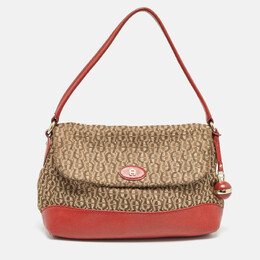 Aigner Beige/Red Signature Canvas and Leather Logo Flap Shoulder Bag 1019466
