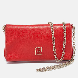 CH Carolina Herrera Red Leather Flap Chain Shoulder Bag 1021306