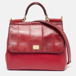 Dolce & Gabbana Red Watersnake and Leather Large Miss Sicily Top Handle Bag 1021977