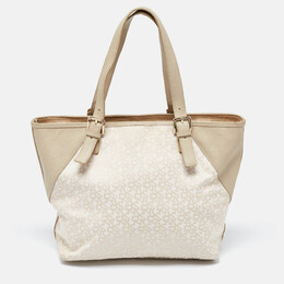 DKNY Cream/Beige Monogram Canvas and Leather Zip Tote 1021965