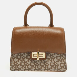 DKNY Brown/Beige Monogram Coated Canvas and Leather Flap Top Handle Bag 1024585
