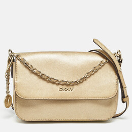 DKNY Gold Leather Logo Flap Crossbody Bag 1019861