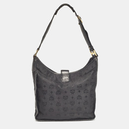 MCM Black Visetos Nylon and Leather Zip Shoulder Bag 1025363