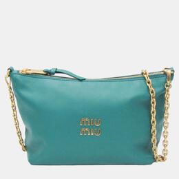 Miu Miu Green Leather Logo Chain Shoulder Bag 1024614