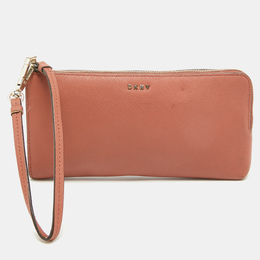 DKNY Old Rose Leather Zippy Wristlet Clutch 1027579