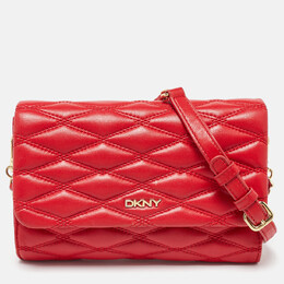 DKNY Red Quilted Leather Flap Chain Crossbody Bag 1028027