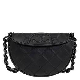 Tory Burch Black Leather Fleming Soft Mini Crescent Bag 162265-001