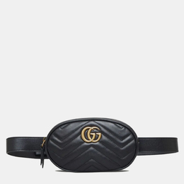 Gucci Black Leather GG Marmont Matelasse Belt Bag 1033117
