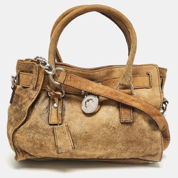 Michael Kors Tan/Black Alcantara East/West Hamilton Satchel 1035394