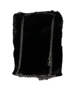 Dolce & Gabbana Black Faux Fur Silver Chain Crossbody Shoulder Purse Bag bag1586