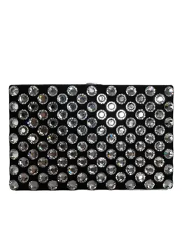 Dolce & Gabbana Black Velvet Crystal Clutch Evening Party Purse Bag bag1585
