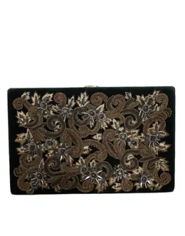 Dolce & Gabbana Black Velvet Gold Frame Clutch Evening Party Purse Bag bag1582