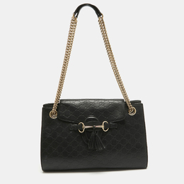 Gucci Black Guccissima Leather Large Emily Chain Shoulder Bag 1035985