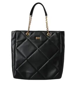 Dolce & Gabbana Black Leather JUNGLE Quilted Shopping Tote Bag bag1492