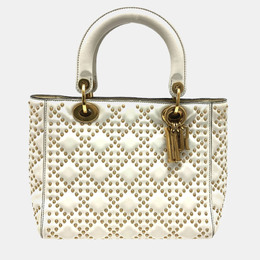 Christian Dior White Leather Studded Medium Lady Christian Dior Top Handle Bags 1034266