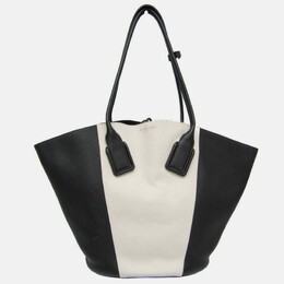 Bottega Veneta Black/Off-white Leather and Canvas Basket Large Tote Bag 1037238