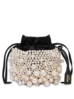 Moschino pearl-embellished satin bucket bag 23956258