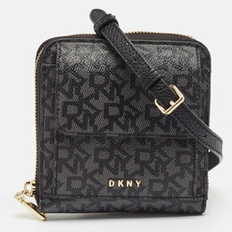 DKNY Black/Grey Signature Coated Canvas Mini Zip Around Olive Crossbody Bag 1042034