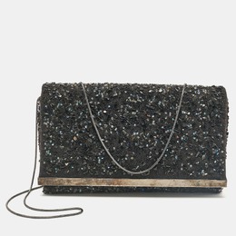 CH Carolina Herrera Black Fabric Beads Embellished Fabric Chain Clutch 1044285