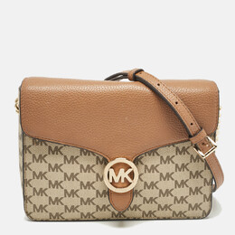Michael Kors Beige/Brown Signature Coated Canvas and Leather Fulton Crossbody Bag 1043869