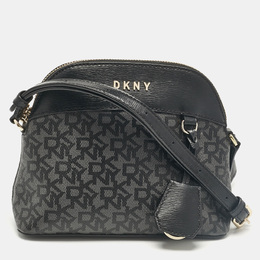 DKNY Black Monogram Coated Canvas and Leather Dome Crossbody Bag 1044644