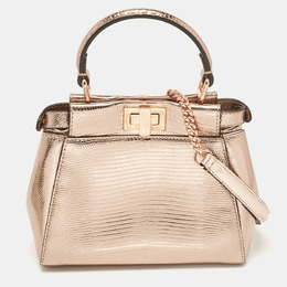 Fendi Rose Gold Lizard Patent Leather XS Iconic Peekaboo Top Handle Bag 1045085