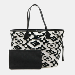 Louis Vuitton Black White Neverfull MM Tote Bag 1043809