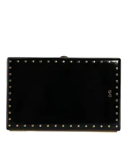 Dolce & Gabbana Black Leather Studs Gold Frame Clutch Evening Purse Bag bag1531
