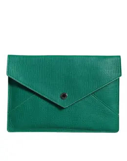 Dolce & Gabbana Green Leather Handbag Clutch Mini Purse Pouch Tablet Case bag1542