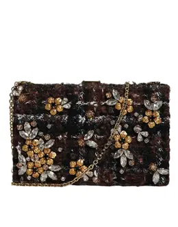 Dolce & Gabbana Multicolor Tweed Floral Clutch Evening Party Purse CrossBody Bag bag1535