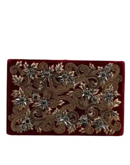 Dolce & Gabbana Red Velvet Gold Frame Clutch Evening Party Purse Bag bag1530