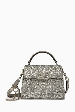 Valentino Garavani Mini VSLING Rhinestone-embellished Top-handle Bag in Leather 217282680_19