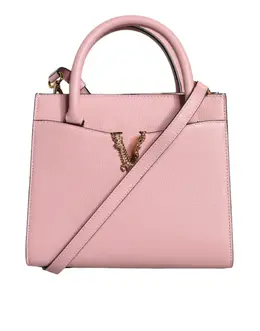 Versace Pink Small Top Handle Grainy Calf Leather Crossbody Bag bag1588