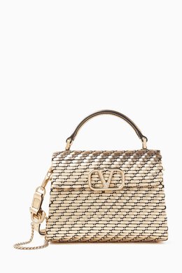 Valentino Garavani Mini VSling Top-handle Bag in Woven Leather & Rhinestone 217523943_195
