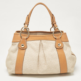 DKNY Beige/Brown Monogram Canvas and Leather Front Zip Tote 1050310