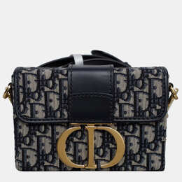 Christian Dior Navy Blue Leather Canvas Montaigne Box 30 Bag 1048772