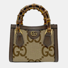 Gucci Brown Canvas Leather Jumbo GG Diana Tote Handbag 1051467