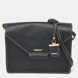 DKNY Black Leather Envelope Flap Shoulder Bag 1034548
