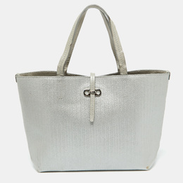 Salvatore Ferragamo Light Grey Embossed Leather Bice Tote 1051030