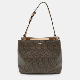 DKNY Beige Signature Coated Canvas and Leather Satchel 1051363