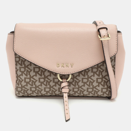 DKNY Beige/Pink Signature Coated Canvas and Leather Shoulder Bag 1051725