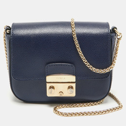 Furla Navy Blue Leather Mini Metropolis Chain Crossbody Bag 1054100