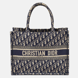 Christian Dior Navy Blue Oblique Embroidered Canvas Medium Book Tote 1052740