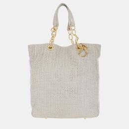 Christian Dior White Woven Leather Soft Lady Christian Dior Shopping Tote Bag 1055078