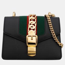 Gucci Black Calfskin Leather Mini Sylvie Chain Shoulder Bag 1054996