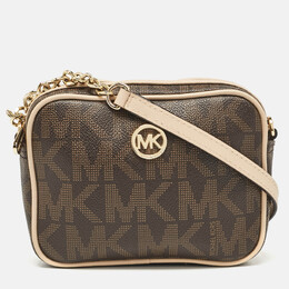 Michael Kors Beige/Brown Signature Coated Canvas and Leather Mini Camera Crossbody Bag 1056002