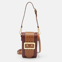 Burberry Burgundy/Brown Leather Buckle Vertical Crossbody Bag 1055820