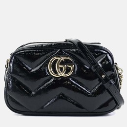 Gucci Black Patent Leather GG Marmont Shoulder Bag 1054029