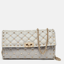 Valentino Grey Leather Rockstud Spike Chain Shoulder Bag 1056459